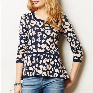 Anthropologie Moth Leopard Peplum Sweater